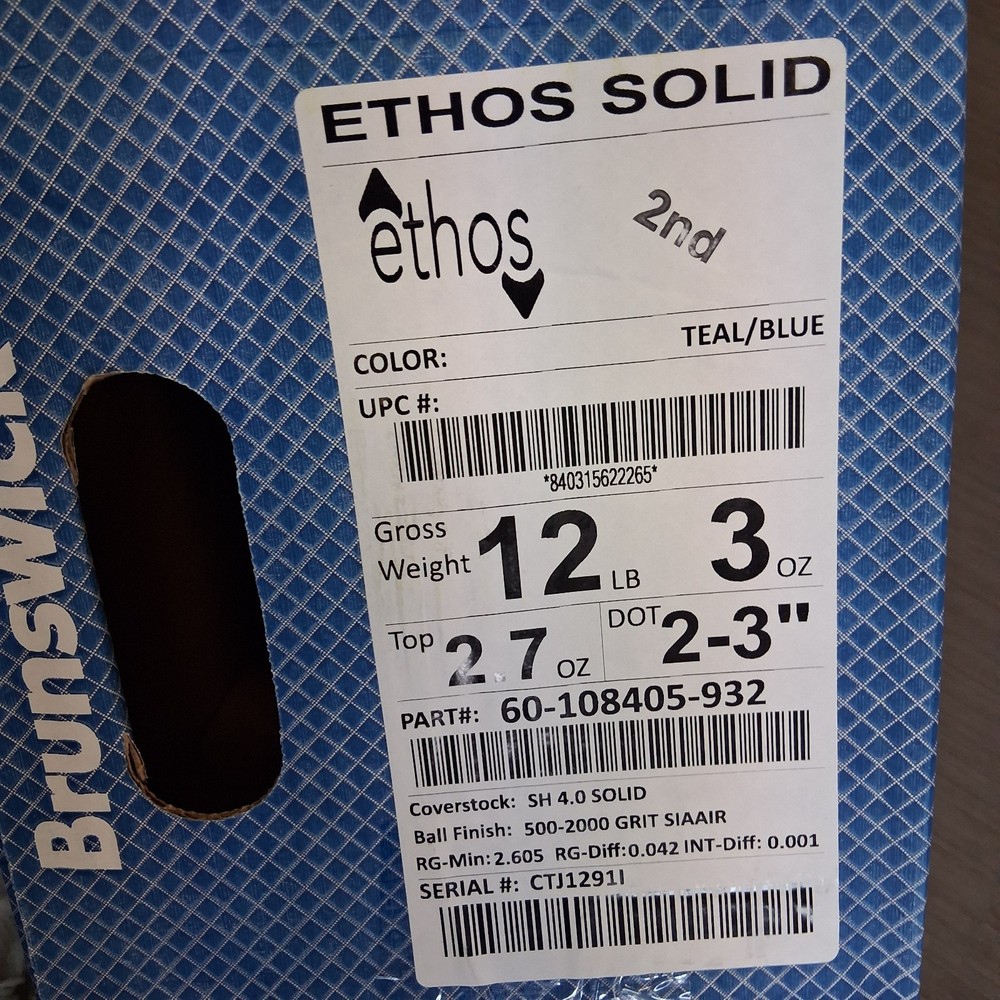 Brunswick Ethos Solid BOWLING BALL 12 lb. NEW IN BOX #291