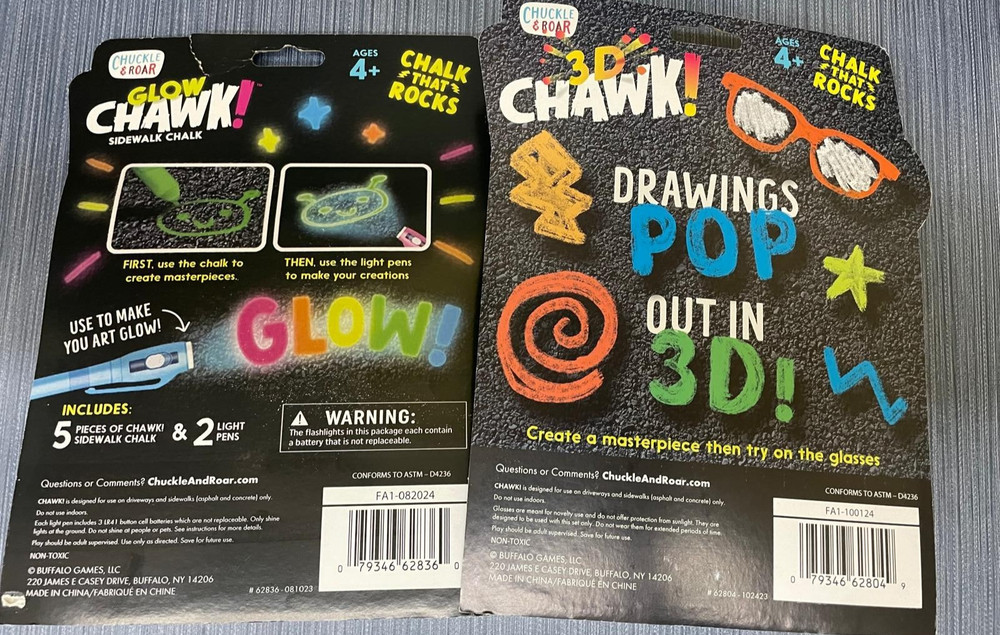 Chuckle & Roar CHAWK! 3D & Glow Chawk Age 4 & Up Hard Surface Chalk 1 Each Combo