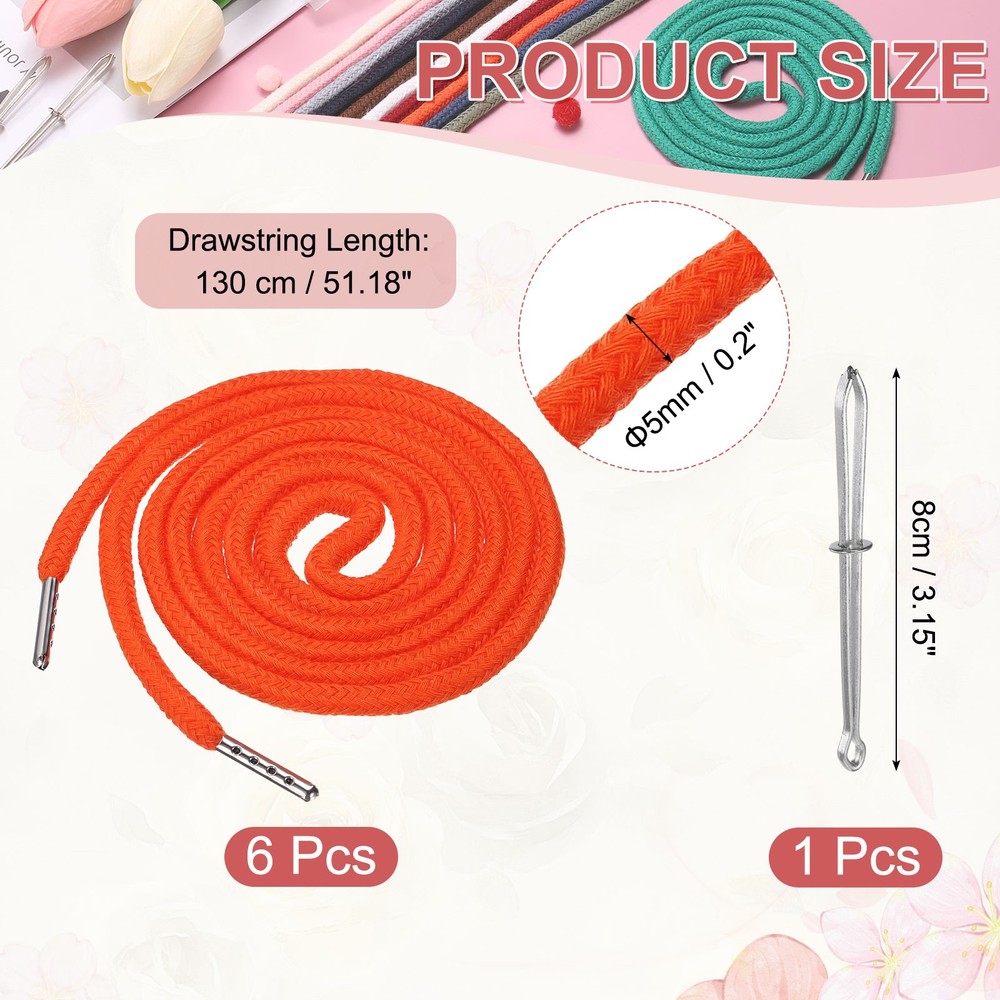 6 Pcs Hoodie Strings Drawstring Cords with Easy Threader (Orange)