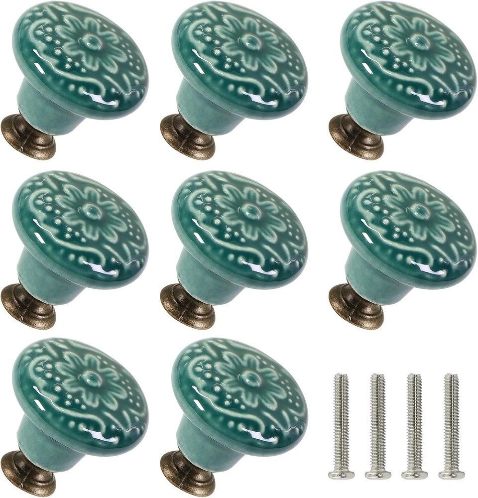 Green Ceramic Knobs 10 Pack - Vintage Cabinet Retro Dresser
