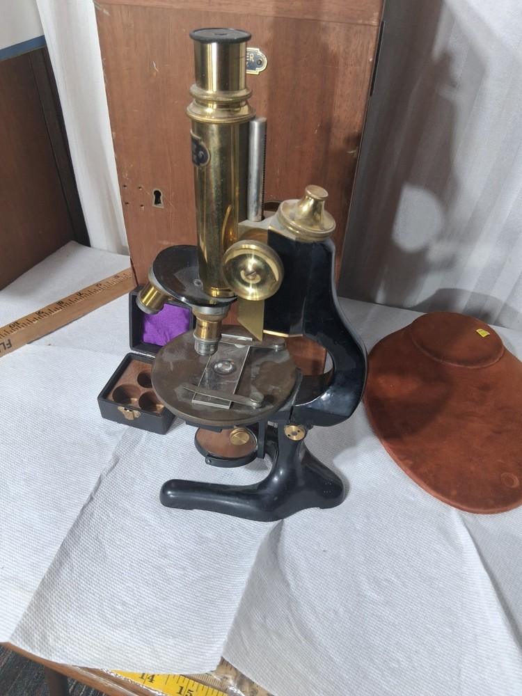 Antique E. Ed Messter Universal Brass Bacterial Microscope 1880s With Box