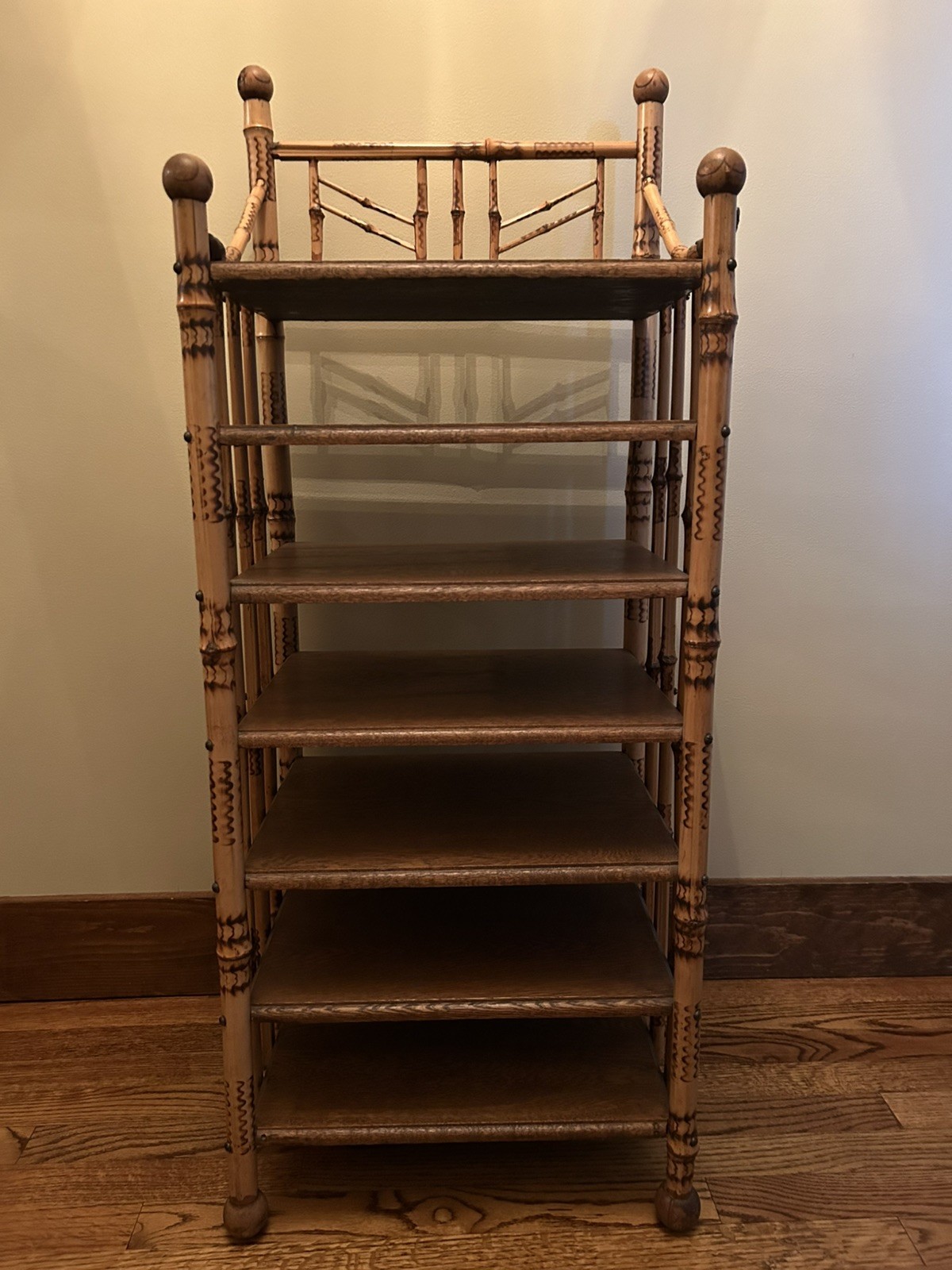 Vintage Antique Bamboo Wood Ornate Curio 7 Shelf Shelving Shelves Etagere