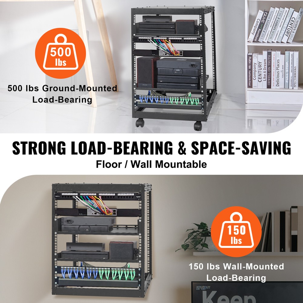 VEVOR 15U 4 Post Open Frame Server Rack Network Enclosure 23''-40'' Adjustable