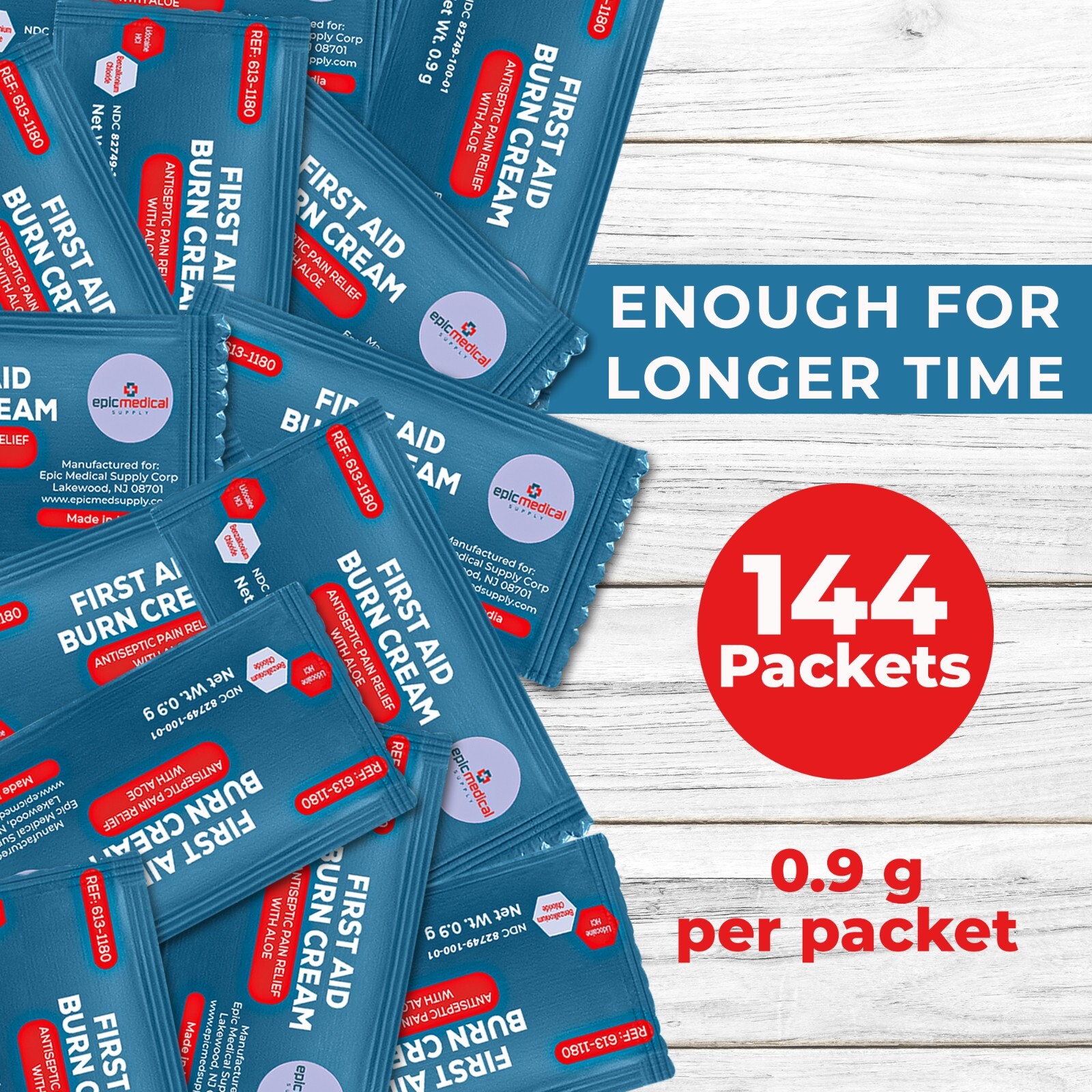 Epic Medical Supply First Aid Burn Relief Cream .9g Packets Box of 144