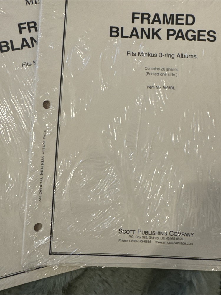 40 Pages, MINKUS BLANK PAGES 3 RING FRAMED 8 1/2 x 11 (1-SIDED) #MF3BL