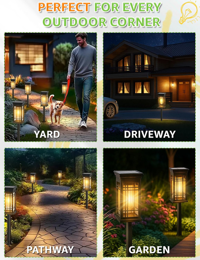 4 Pack Solar Lights Outdoor Waterproof, Bright Solar Pathway Lights with Auto On