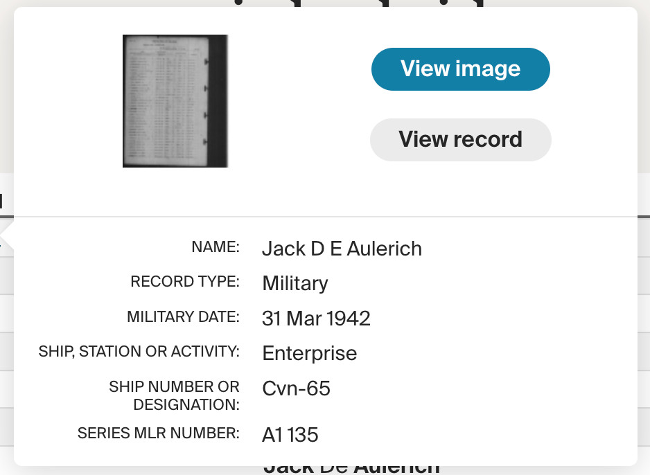 Original WWII US Navy Doolittle Raid USS ENTERPRISE Sailor ID Bracelet CA6