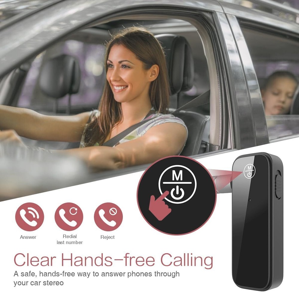 Bluetooth Aux Adapter for Car, Receiver 2 in 1 Black