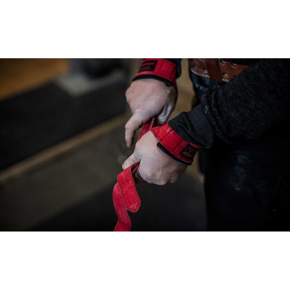 Harbinger 21" Padded Leather Weight Lifting Straps - Red