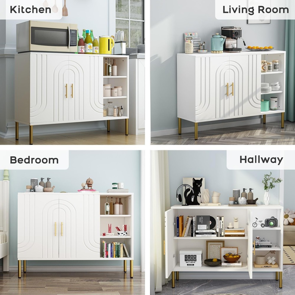 Sideboard with 3 Open Compartments, Buffet Cabinet with Spacious Storage, Mod...