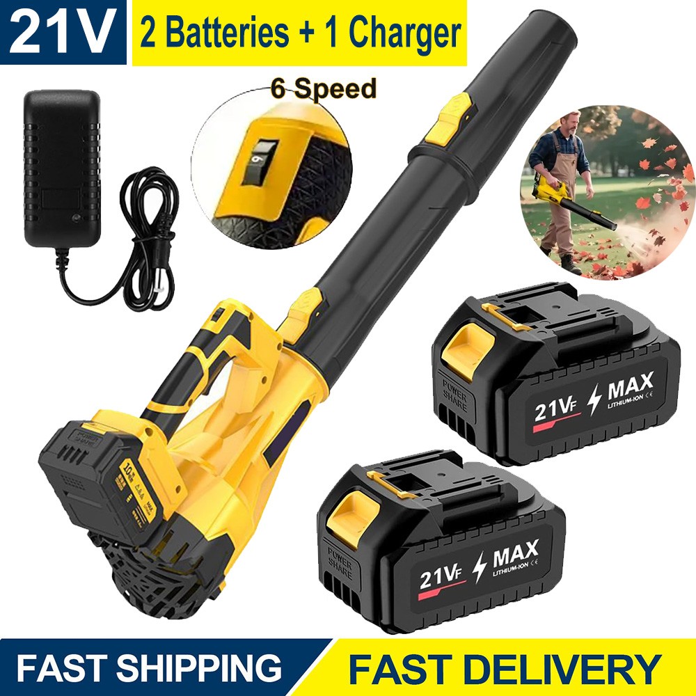 Leaf Blower Cordless 21V Powerful Electric Leaf Blower w/ 2 Batteries & Charger
