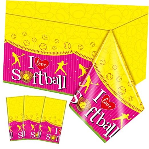 3 Pcs Softball Tablecloth Party Decorations Softball Rectangle Plastic