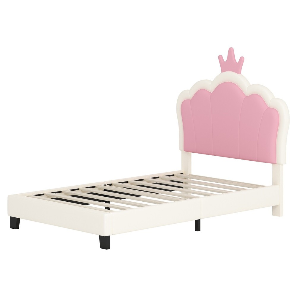 Twin/Full Size Bed Frame PU Upholstered Platform Bed with Headboard US