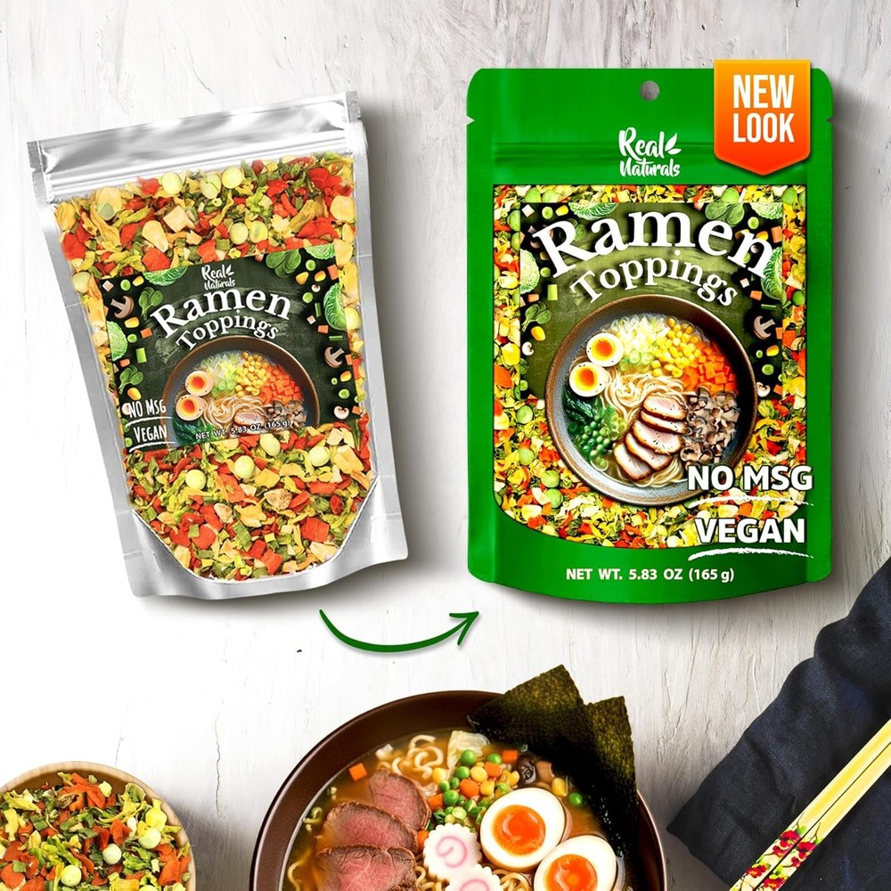 Dried ramen toppings. Dehydrated vegetables for topper include...