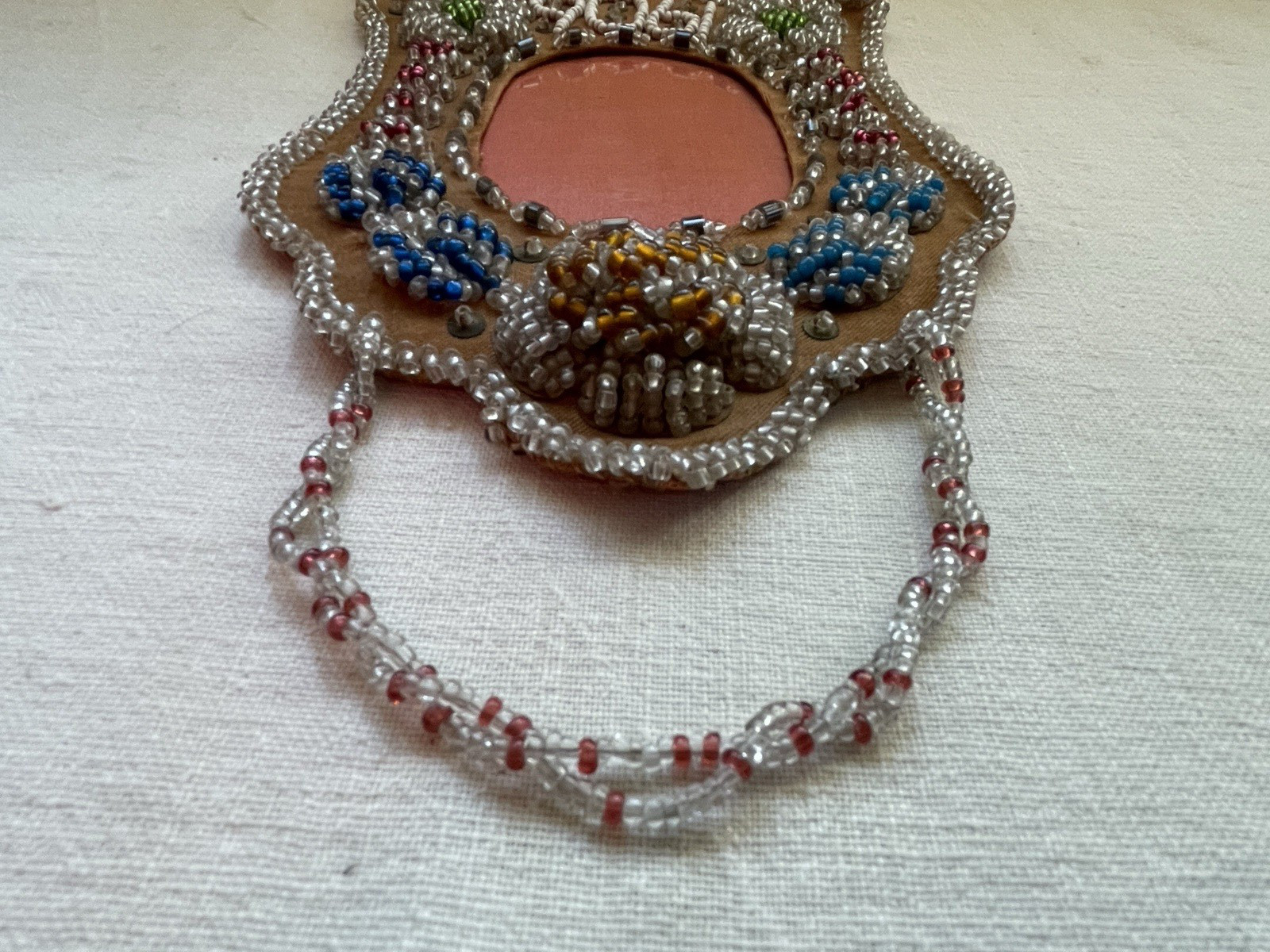 Antique 1906 Native American Beaded Picture Frame