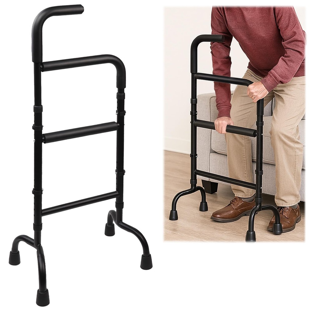 Adjustable Stand Assist for Elderly - 2-in-1 Standing Rail & Walking Cane wit...
