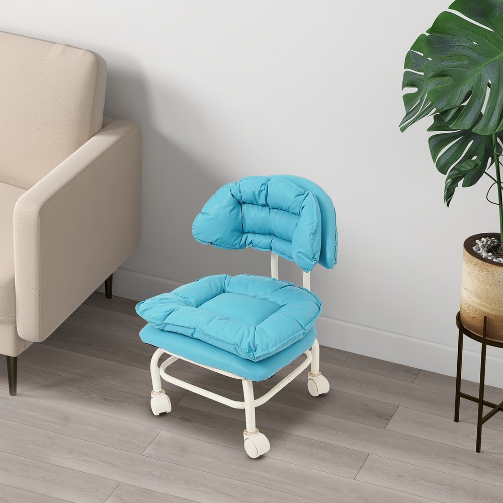 Minimalist Style Rolling Stool W/ Back Rest Sponge Heavy Duty Rolling Stool
