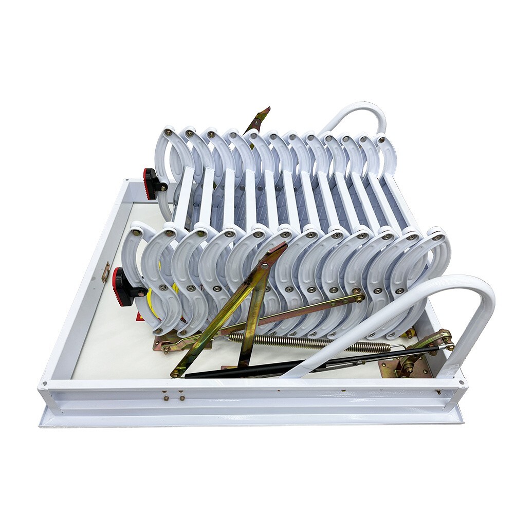 White Attic Pull Down Ceiling Ladder Stairs Folding Telescoping 600lbs 12 Steps