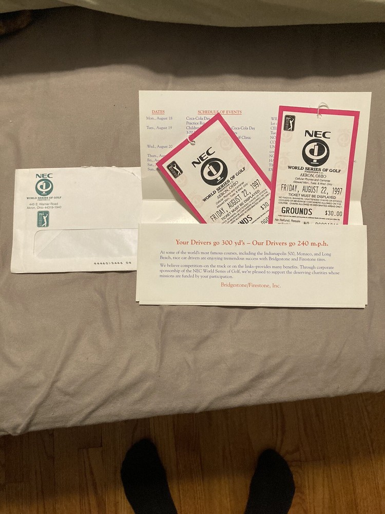 1997 NEC Golf Invitational Grounds Passes. Never Used With Original Envelope