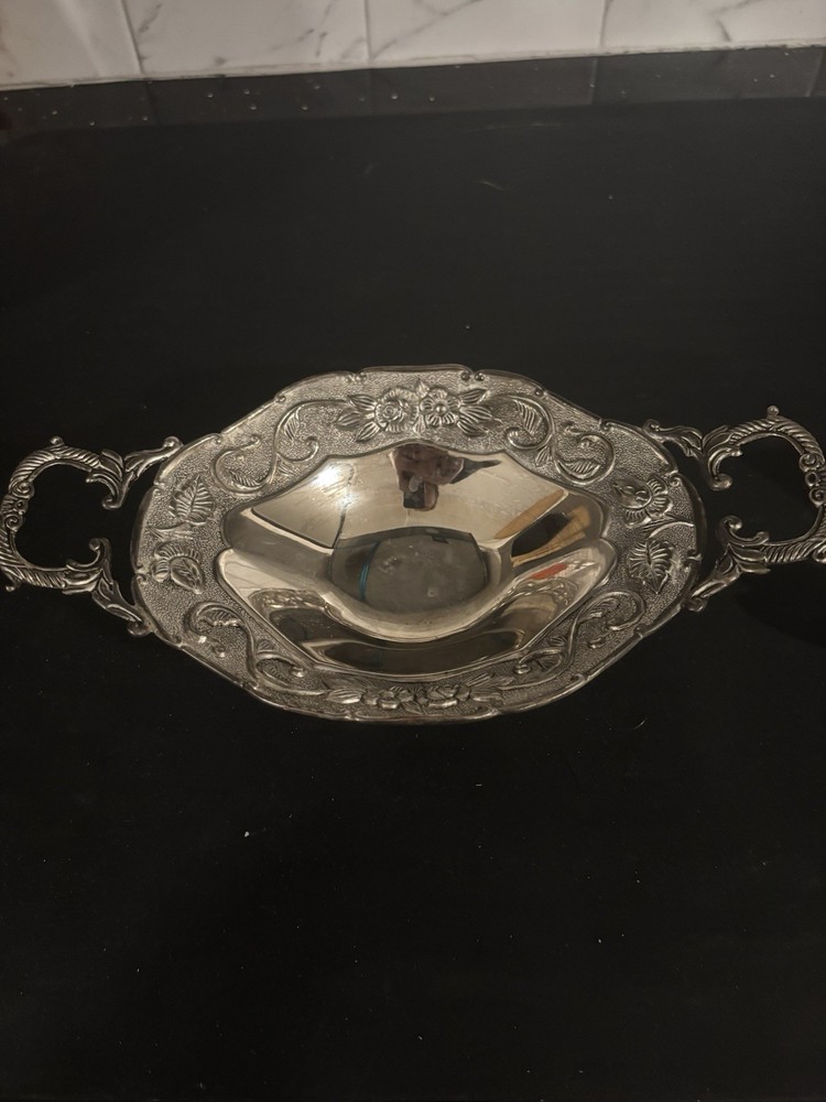 Vintage Godinger Silver Plated Candy Dish, Fruit Nut Dish, Footed Handled