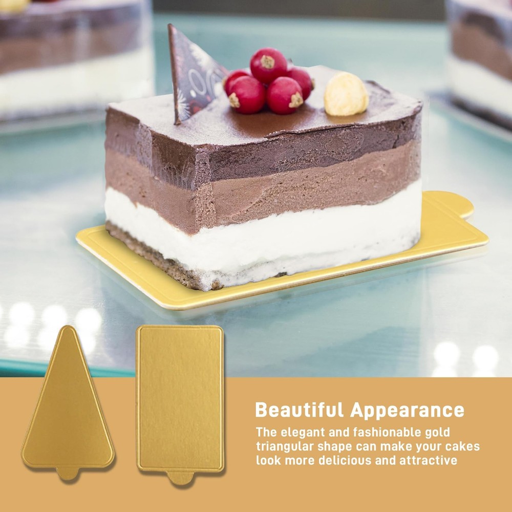 200 PCS 3.9x2.4 Inch Mini Gold Cake Boards Rectangular Paper Mousse Base