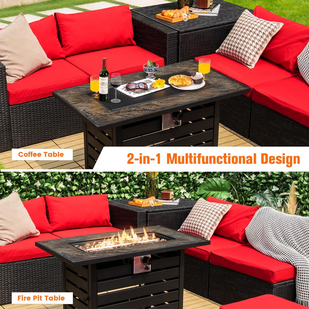 42" Rectangular Propane Fire Pit Table 50,000 BTU W/ Lava Rocks & PVC Cover