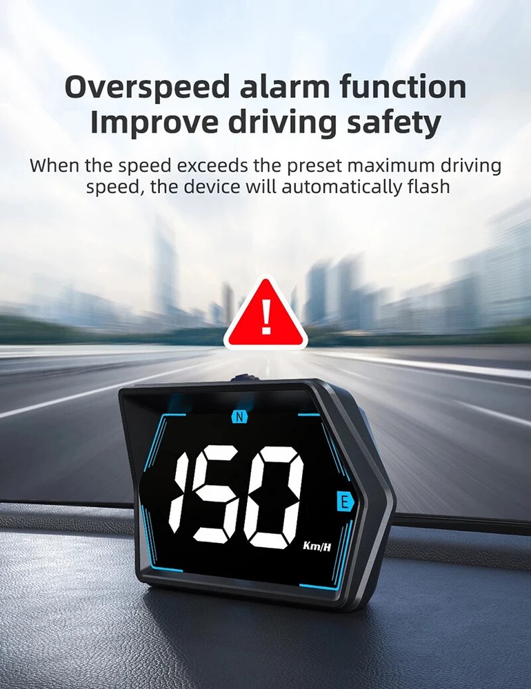 Car Digital Speedometer Head-up Display Security Overspeed Alarm Speed Compass
