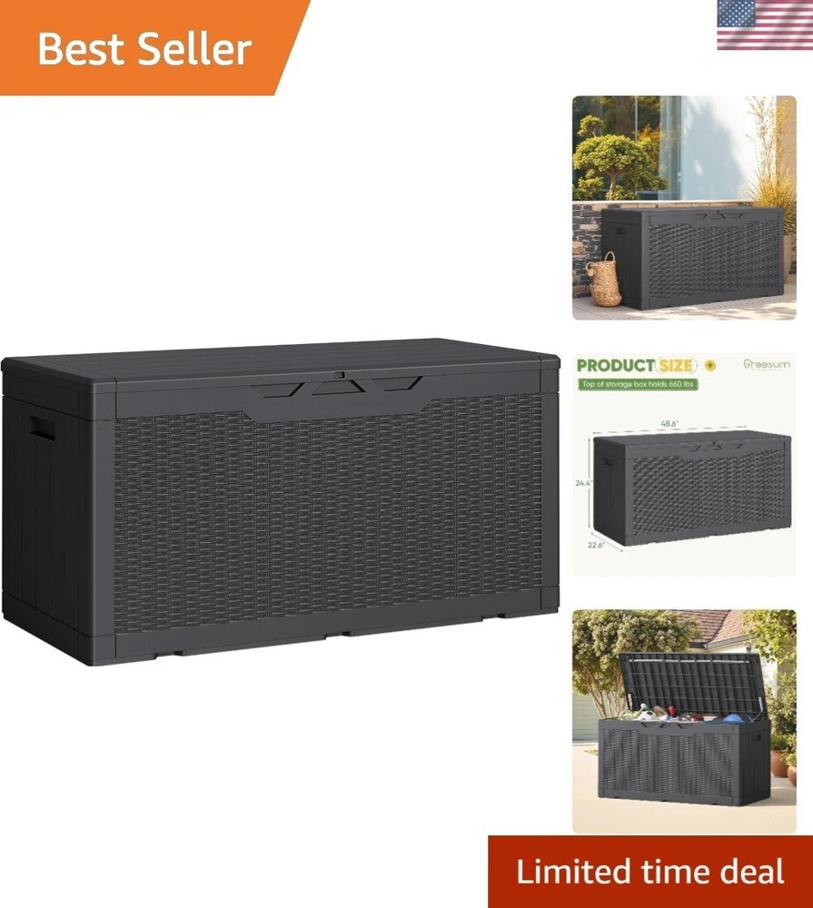 Versatile 100 Gallon Storage Bin - Waterproof & Lockable, Fits Garden Tools
