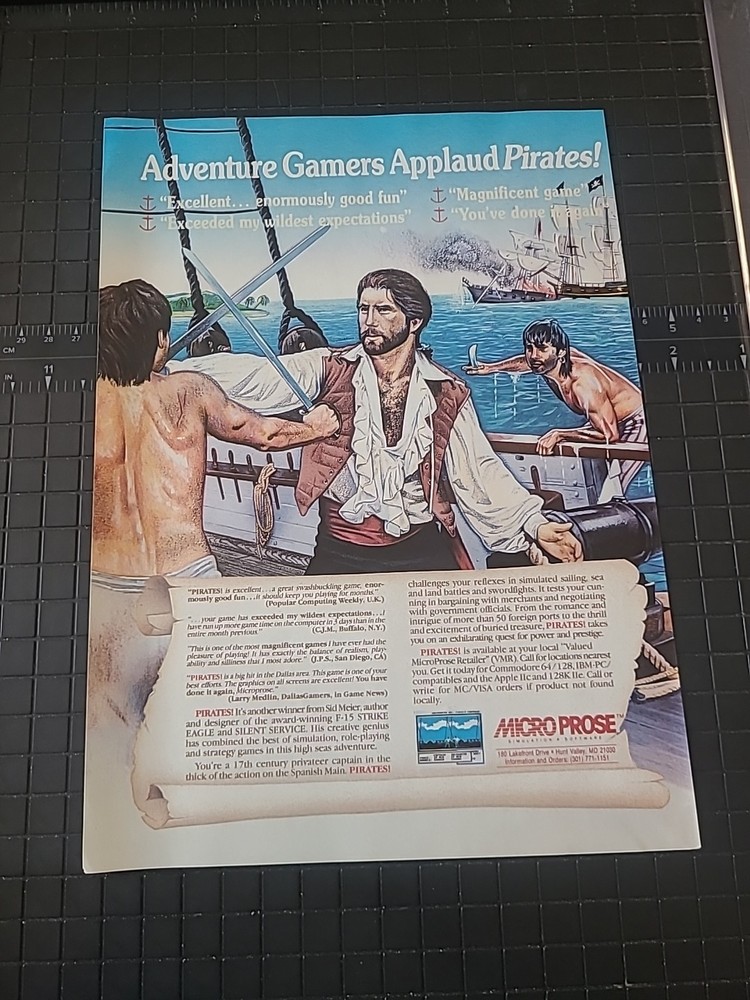 Pirates! Micro Prose Computer Game Print Ad 1988 8X11