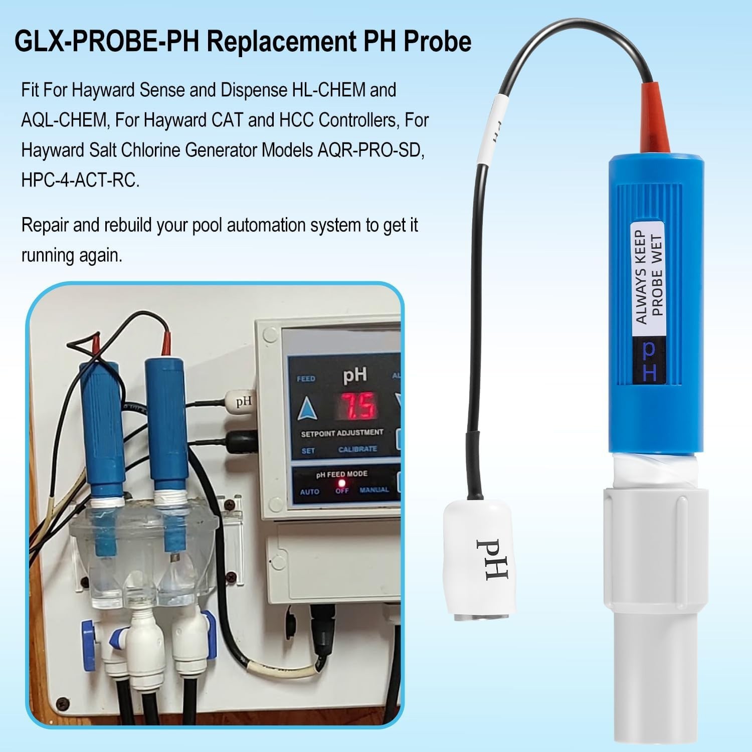 Replacement For Hayward Sense and Dispense PH Probe GLX-Probe-PH