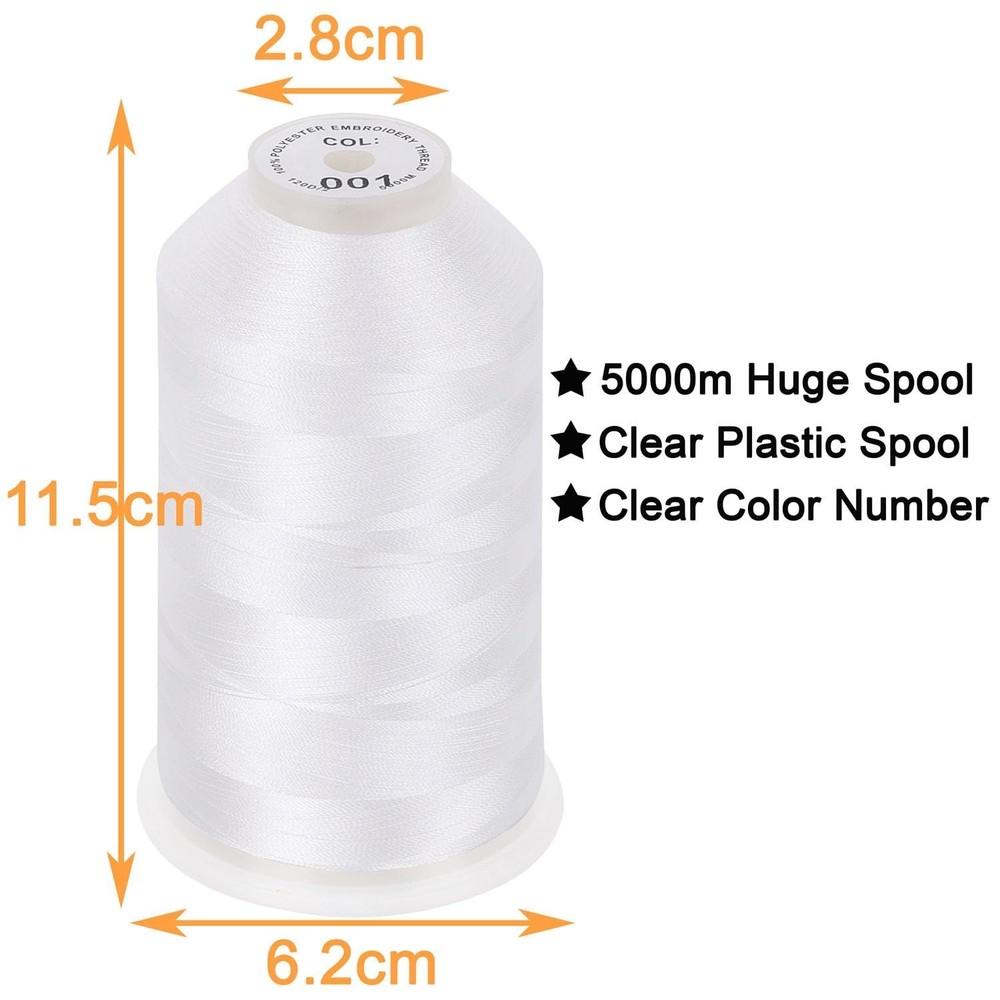 New brothread - Single Huge Spool 5000M Each Polyester Embroidery Machine Thr...