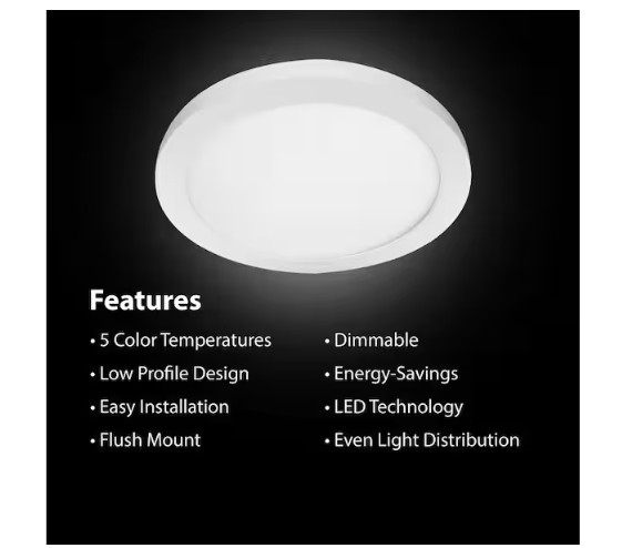 Commercial Electric 11in 12.5W LED Dimmable Flat Panel Flush Mount Ceiling Light