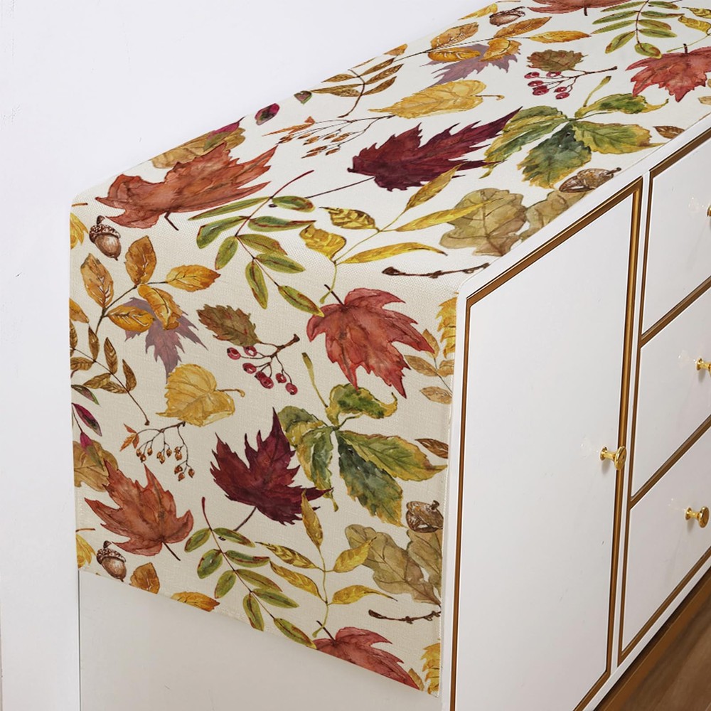 Fall Decorations for Home,Fall Maple Leaves Table Runner, Thanksgiving Watercolo