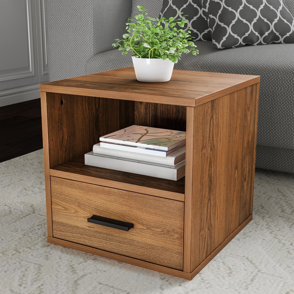 Stackable Cube End Table Contemporary Minimalist Modular Accent Piece, Brown