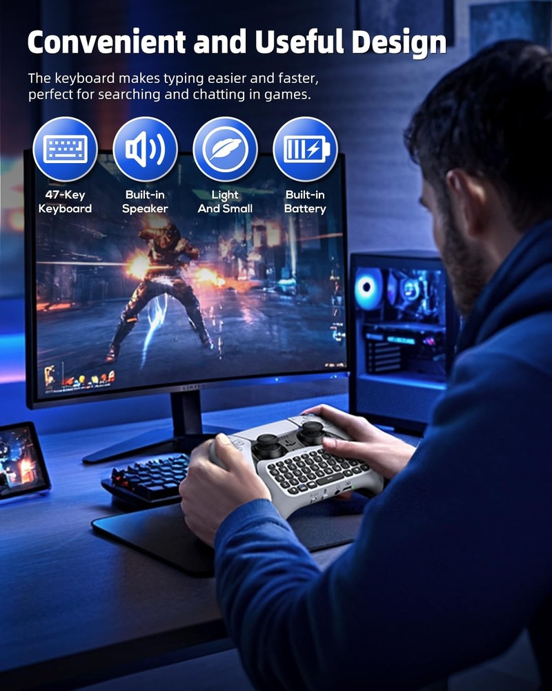 Wireless Controller Keyboard for PS5/PS5 Pro, Bluetooth 3.0Mini White