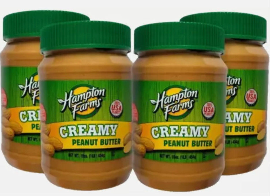 4x Jars Hampton Farms Creamy Peanut Butter Spread 16oz Made in USA NC