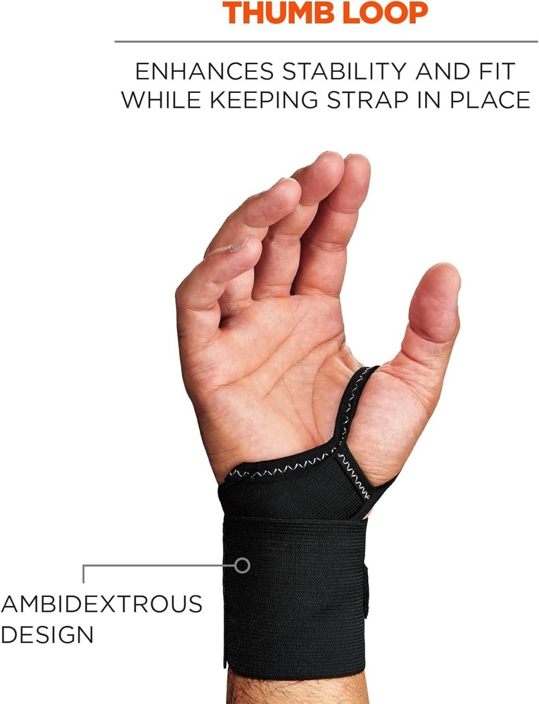 ProFlex 420 Black Wrist Wrap with Thumb Loop - Adjustable Support for Sprains