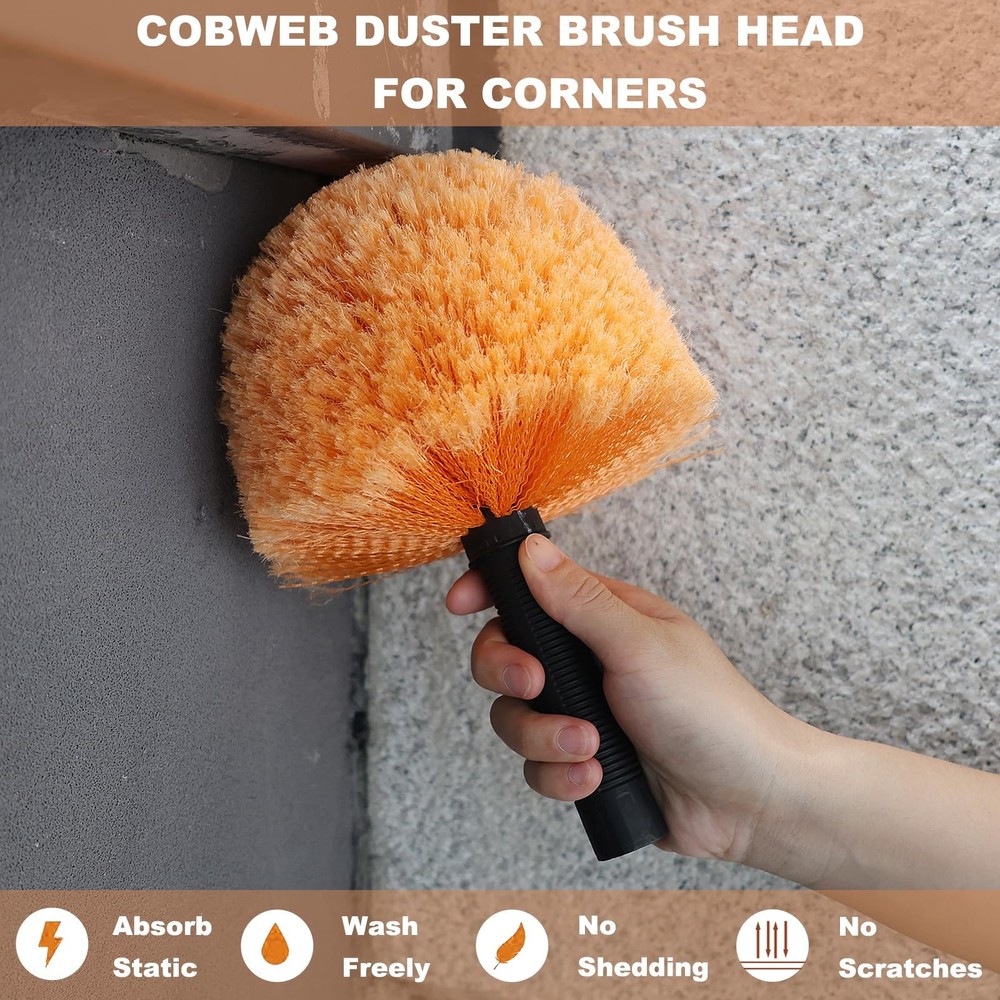 2 Pack Twist-On Cobweb Duster Head Brush – High Efficiency Spider Brush with ...