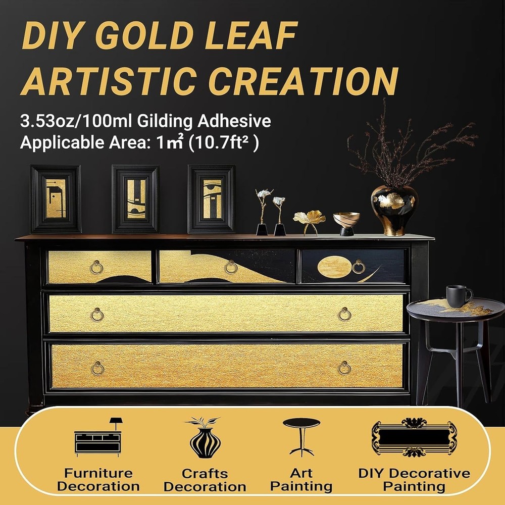 Versatile Gold Leaf Gilding Kit, 100ml Water-Based Adhesive & Tools Included