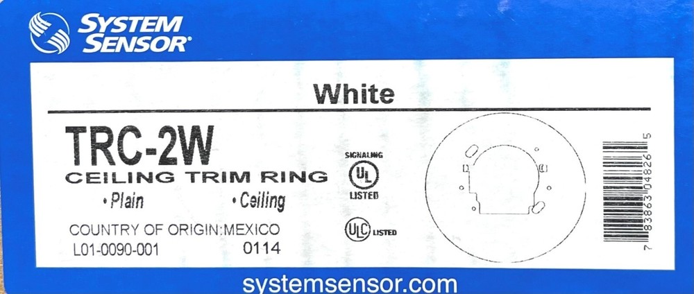 SYSTEM SENSOR TRC-2W CEILING TRIM RING WHITE CONTRACTOR BOX 5 PACK