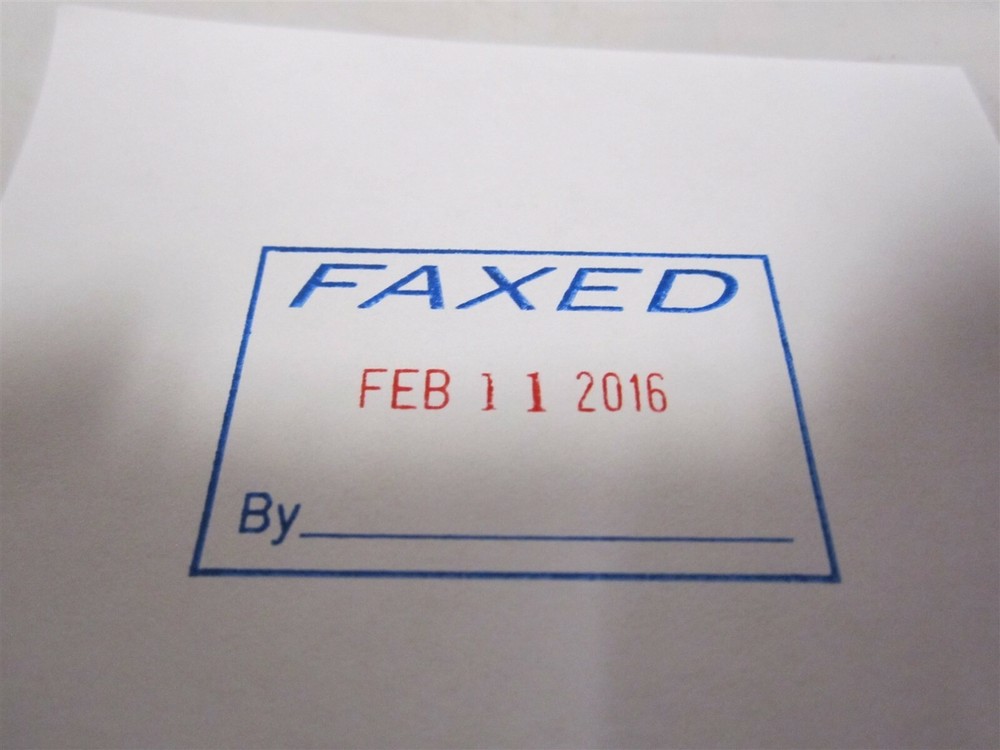 2000PLUS 038863 RED/BLUE FAXED Self-Inking Message Date Stamp Front Size 14