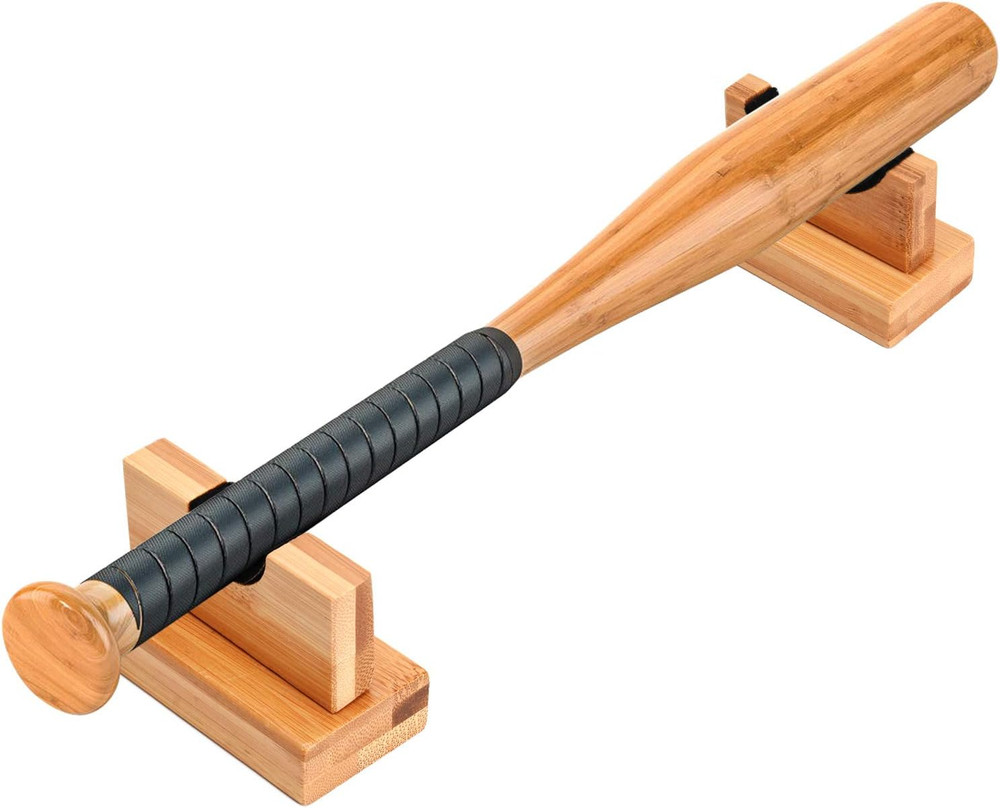 2Pc Baseball Bat Display Case Sturdy Durable Wooden Stand Holder Horizontal Rack