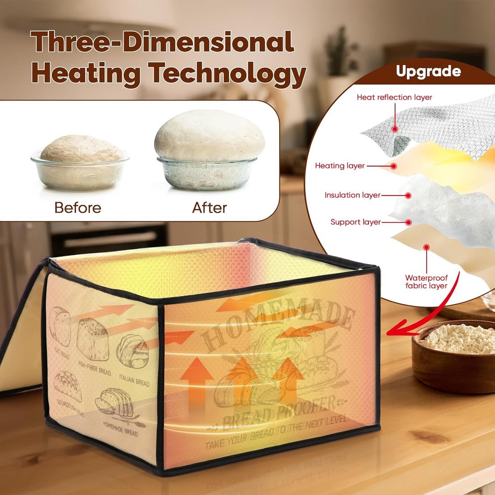 Proofing Box Bread Proofer with Heater Foldable Zippered Sourdough Basket