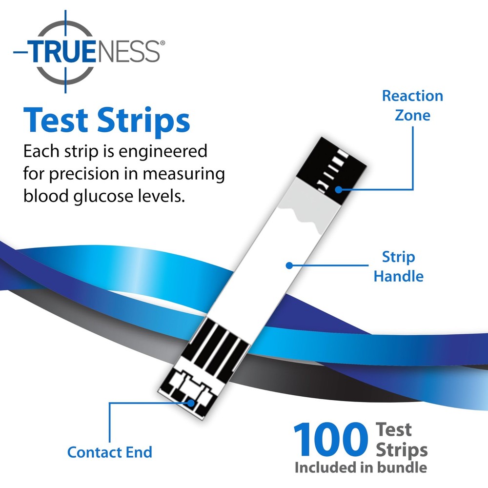 Blood Glucose Meter Bundle - Bluetooth Compatible, 100 Test Strips, 100 Lancets