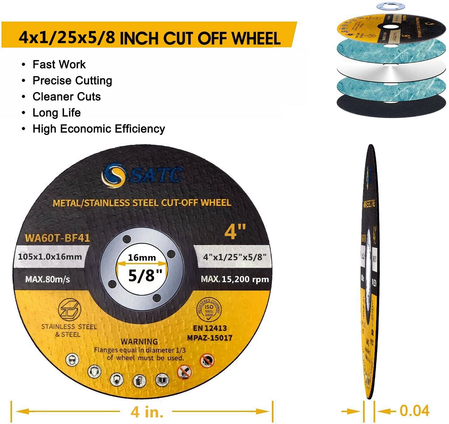 100 Pack 4 inch Metal Cut Off Wheels with 5/8" Arbor Angle Grinder Cutting Disc