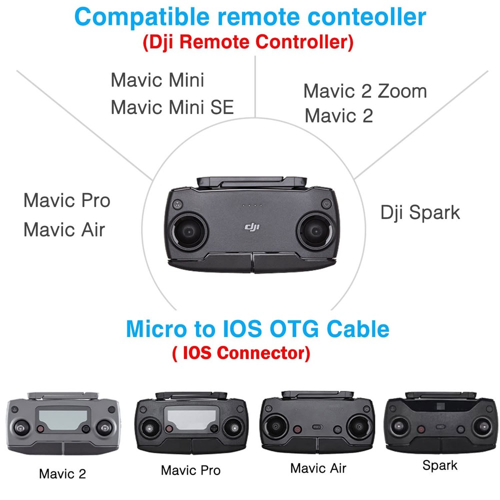 1FT USB Micro to iOS DJI Remote Controller Cable for iPhone 1FT(12in), Black