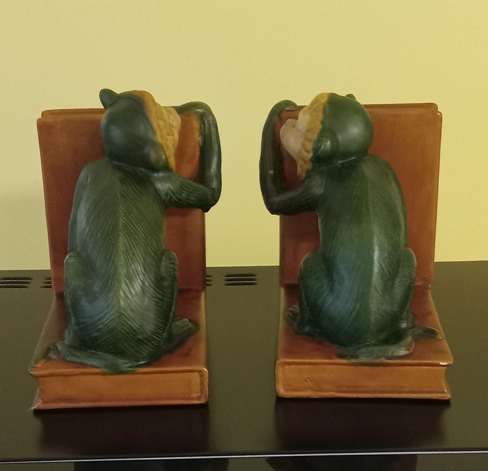 Vintage Majolica Capuchin Monkey Bookends