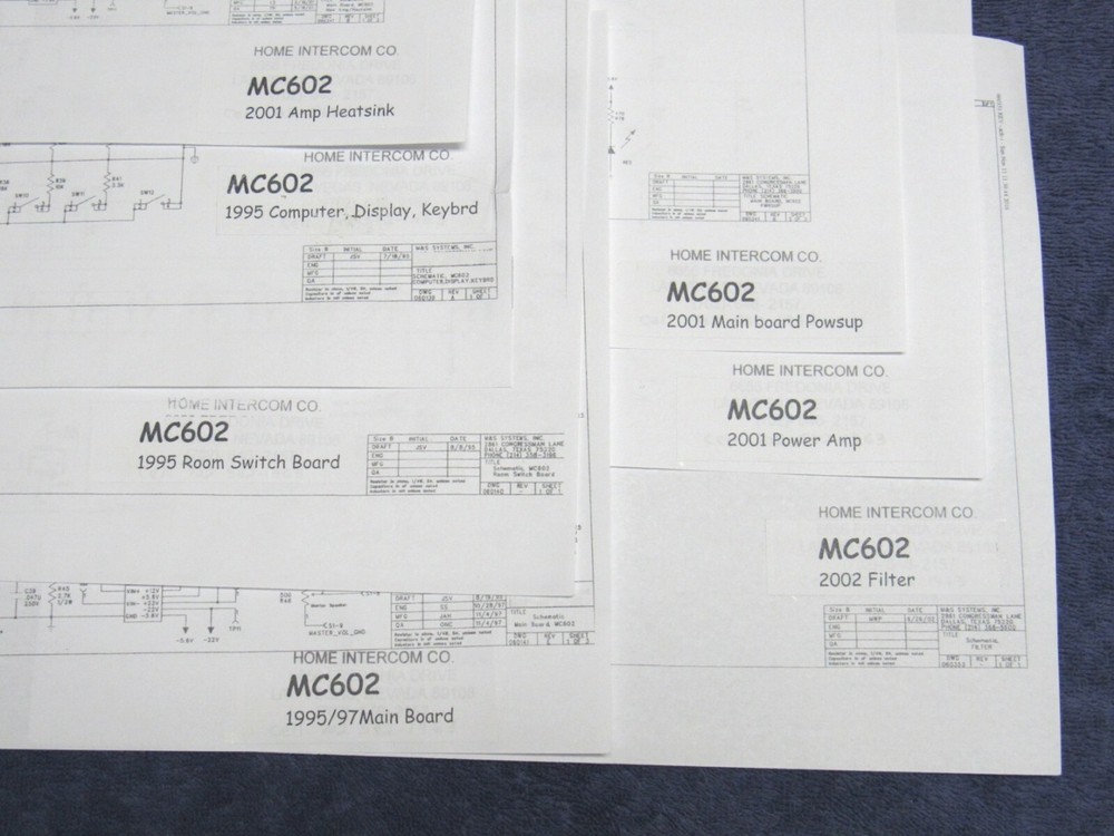 M&S MC602 Schematics Complete 1995-2002 Charts for Intercom