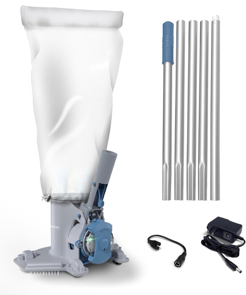 Rechargeable Medium Duty Pool Leaf Vacuum Cleaner with Pole-Runs 75-Mins