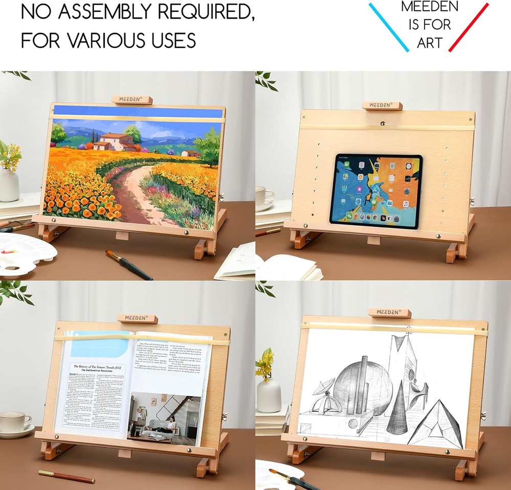 Large Drawing Board Easel, Solid Beech Wooden Tabletop H-Frame Adjustable Easel